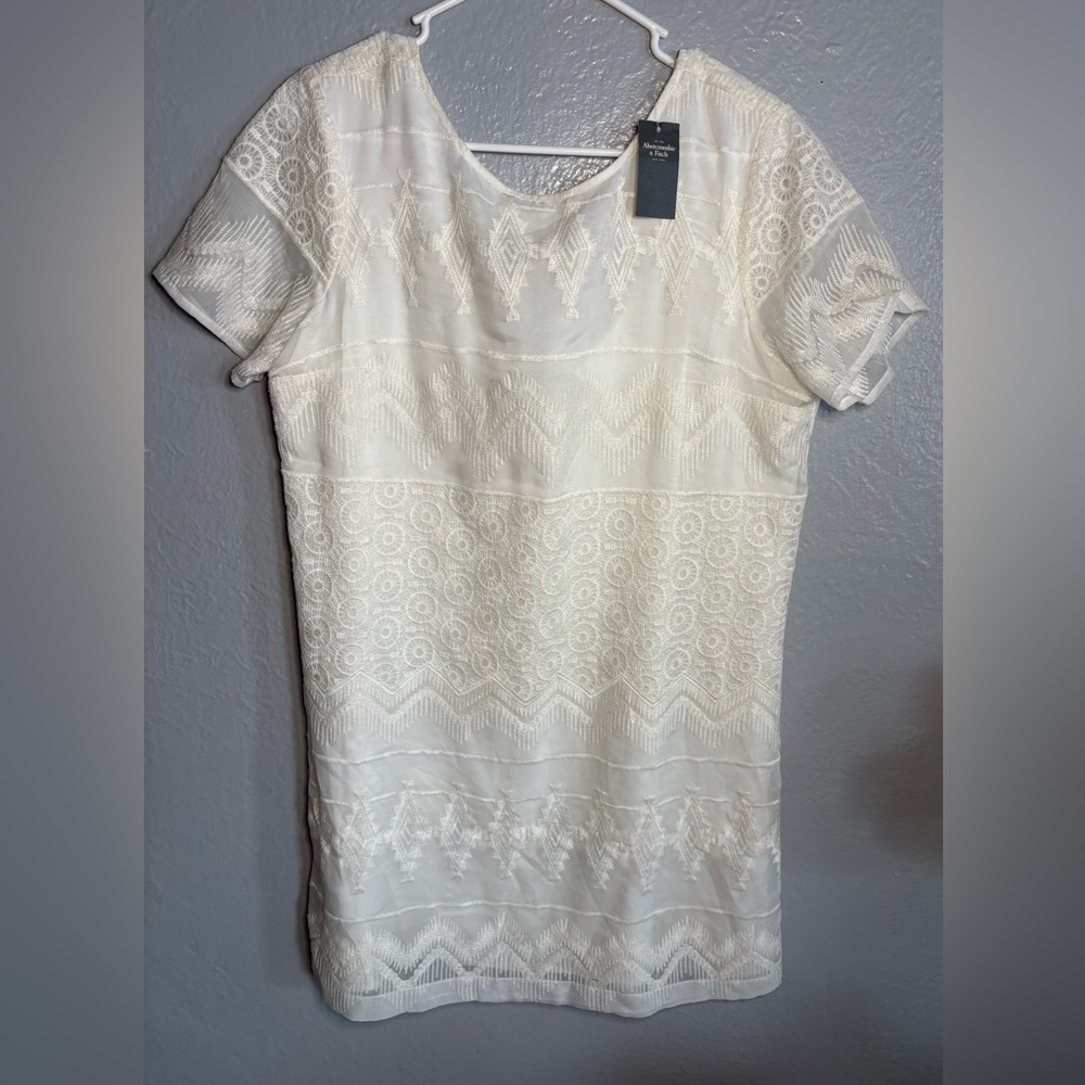 Abercrombie FitchLace‎ Embroidered Mini Dress L Boho Cottagecore Summer Cream